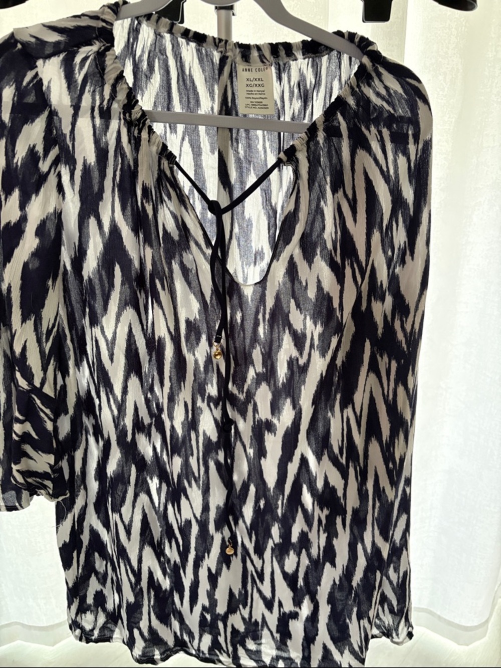 Anne Cole Blue and White Ikat Print Peasant Tunic xl/xxl